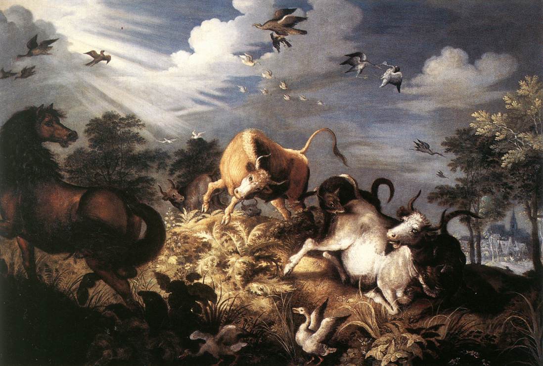 Horses and Oxen Attacked by Wolves